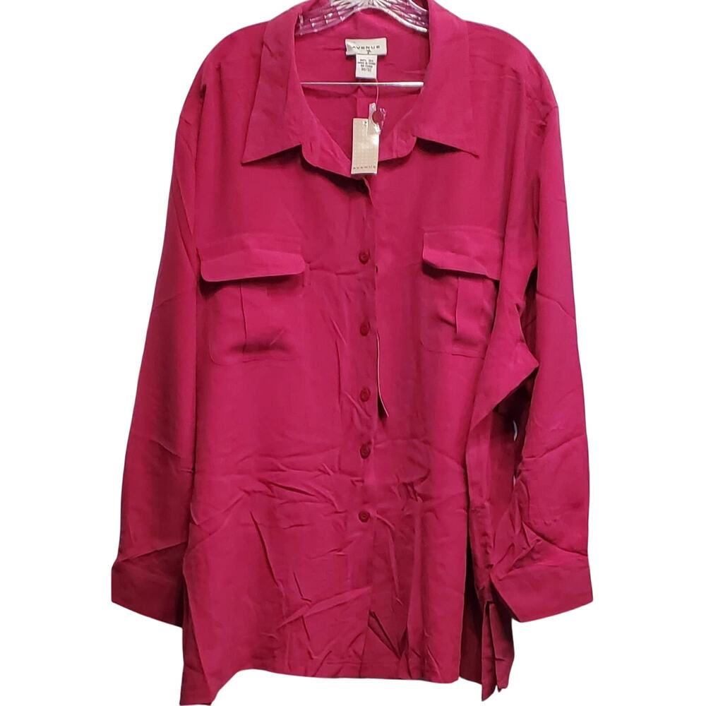 Avenue Long Sleeve Pink Silk Button Down Shirt Plus Size 30/32